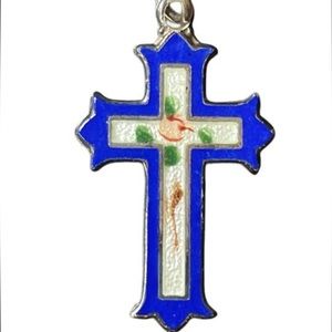 M DE JEAN STERLING SILVER ENAMEL CROSS PENDANT